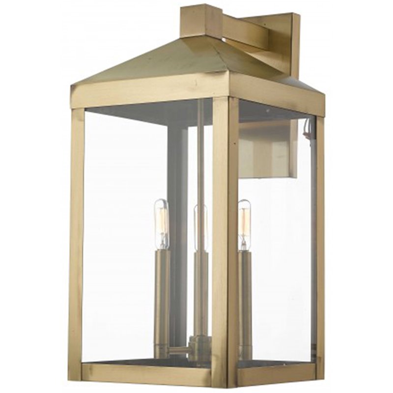 Livex Lighting Nyack 3 Light Outdoor Wall Lantern in Antique Brass
