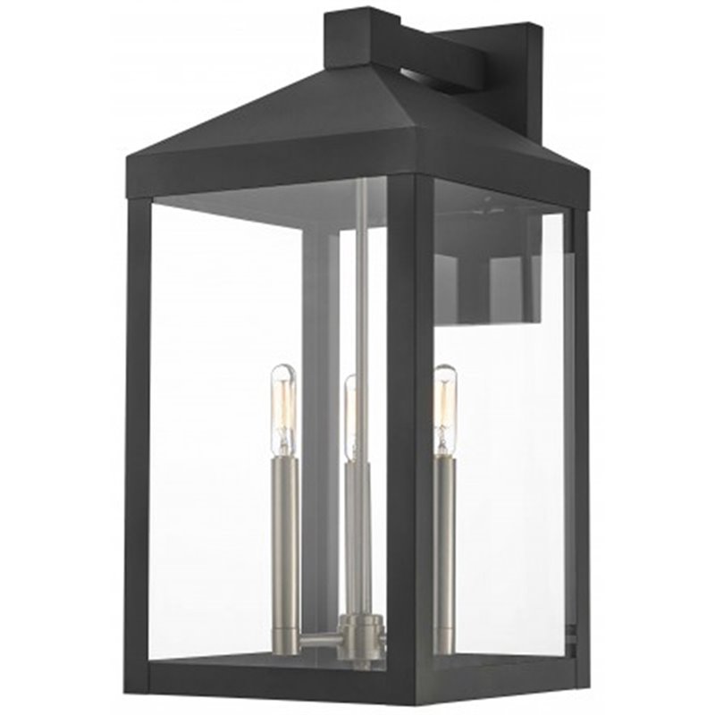 Livex Lighting Nyack 3-Light Brass & Glass Outdoor Wall Lantern in Black