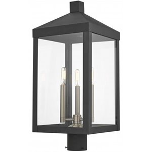 Livex Lighting Nyack 24&quot 3-Light Brass Outdoor Post Top Lantern in Black