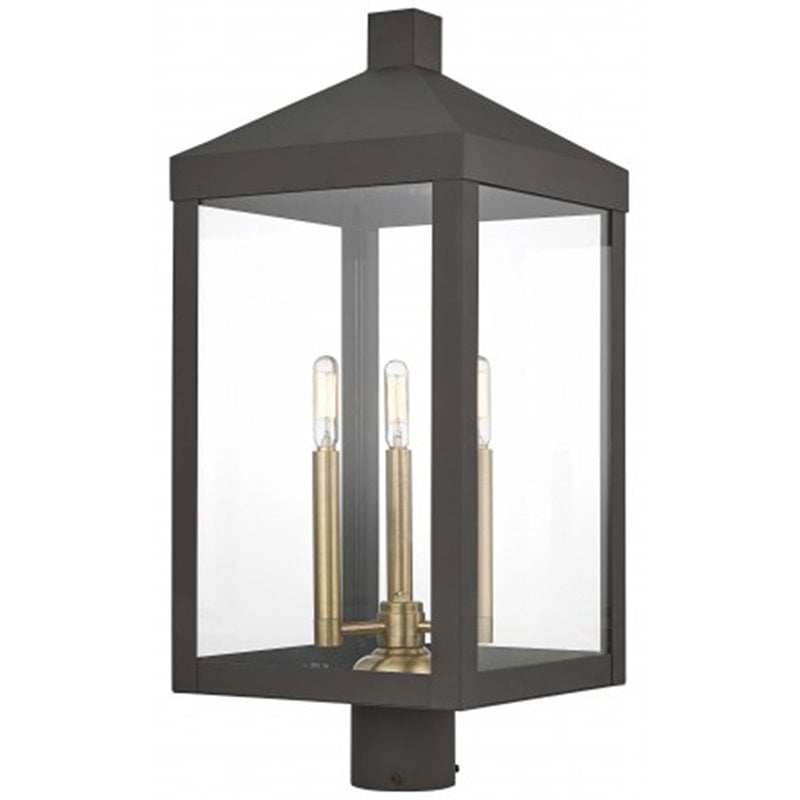 Livex Lighting Nyack 3 Light Outdoor Post Lantern in Bronze