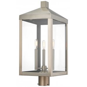 Livex Lighting Nyack 3 Light Outdoor Post Lantern in Nickel