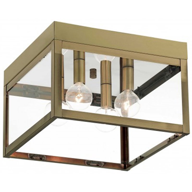 Livex Lighting Nyack 4 Light Outdoor Ceiling Mount in Antique Brass