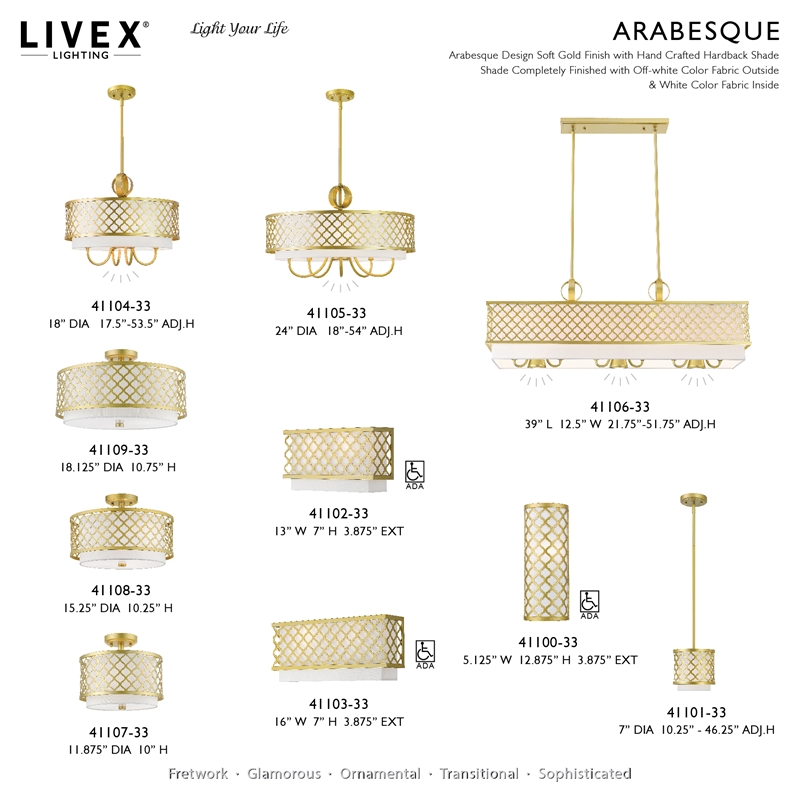 Livex Lighting Arabesque 1-Light Transitional Metal Single Pendant in Soft Gold