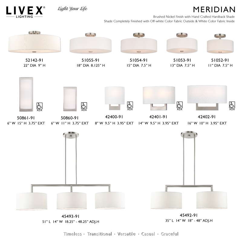 Livex Lighting 3-Light Contemporary Metal & Fabric Wall Sconce in Brushed Nickel