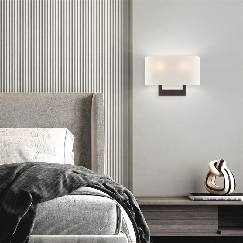 Livex Lighting 2-Light Contemporary Metal & Fabric Wall Sconce in Bronze