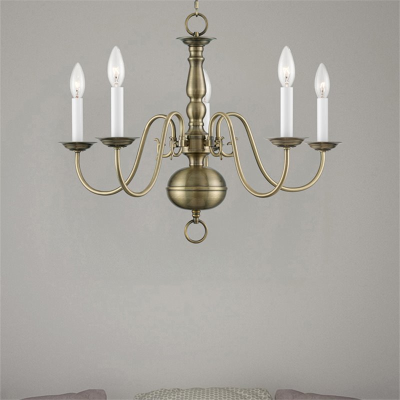 Livex Lighting Williamsburgh 5 Light Chandelier in Antique Brass