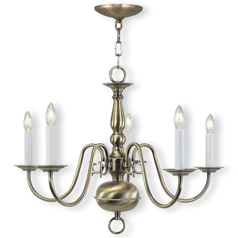 Livex Lighting Williamsburgh 5 Light Chandelier in Antique Brass