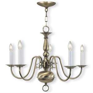 Livex Lighting Williamsburgh 5 Light Chandelier in Antique Brass