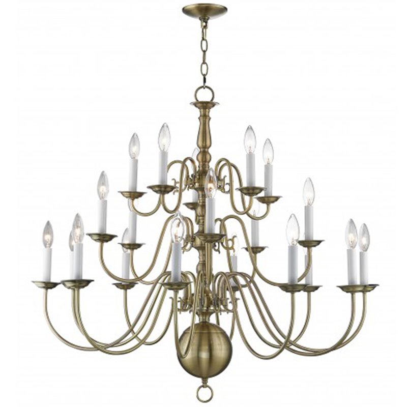 Livex Lighting Williamsburgh 20 Light Foyer Chandelier in Antique Brass