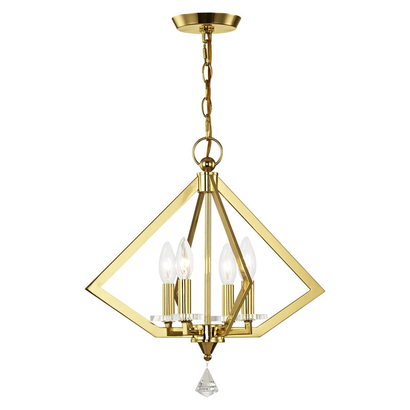 Livex Lighting Diamond 4 Light Chandelier in Polished Brass