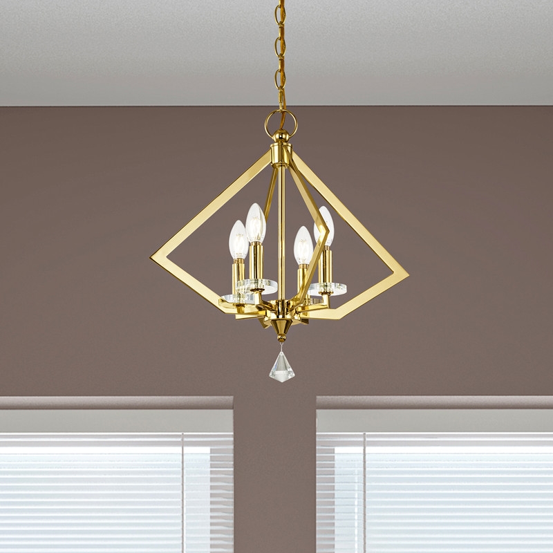 Livex Lighting Diamond 4 Light Chandelier in Polished Brass