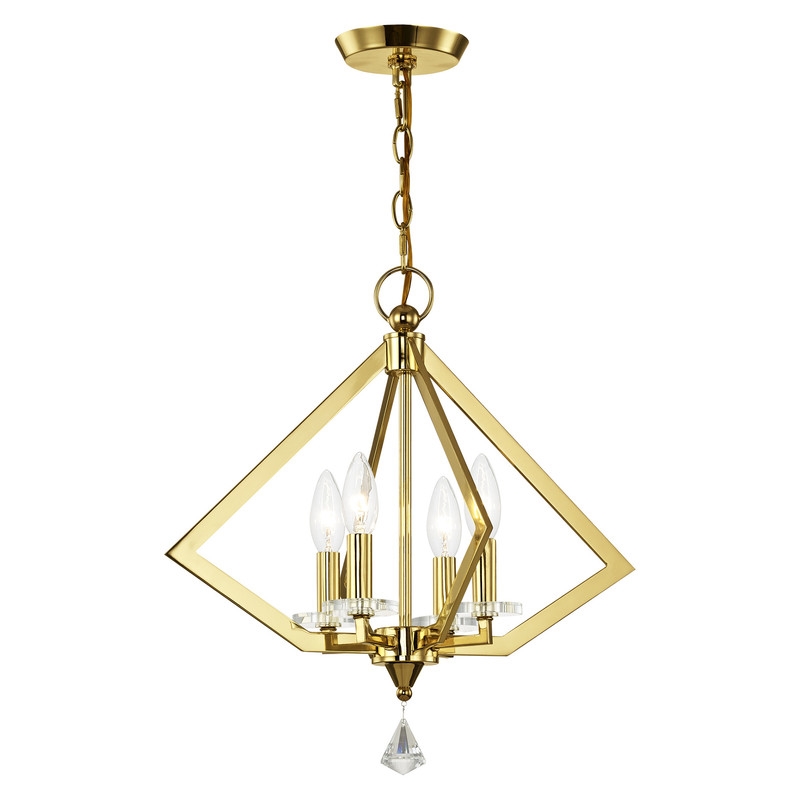 Livex Lighting Diamond 4 Light Chandelier in Polished Brass