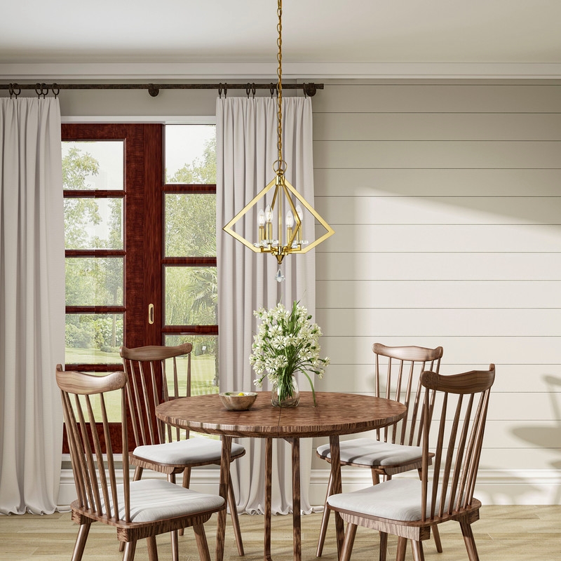 Livex Lighting Diamond 4 Light Chandelier in Polished Brass