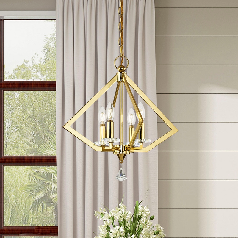 Livex Lighting Diamond 4 Light Chandelier in Polished Brass