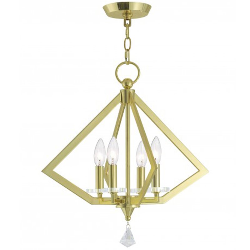 Livex Lighting Diamond 4 Light Chandelier in Polished Brass
