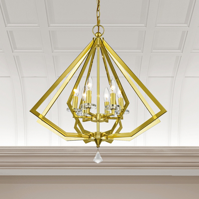 Livex Lighting Diamond 6 Light Chandelier in Polished Brass