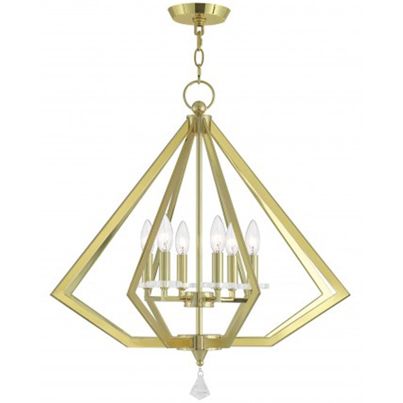 Livex Lighting Diamond 6 Light Chandelier in Polished Brass