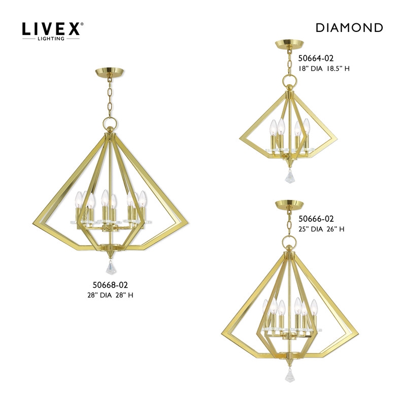 Livex Lighting Diamond 8 Light Chandelier in Polished Brass