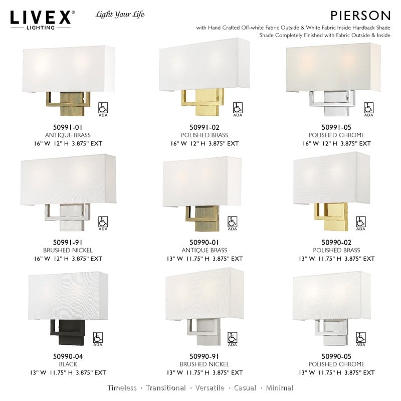 Livex Lighting Pierson 2 Light ADA Wall Sconce in Polished Brass
