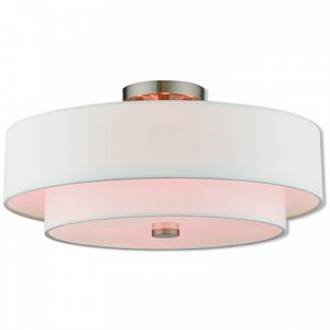 Livex Lighting Meridian 9&quot 4-Light Metal & Fabric Semi Flush in Brushed Nickel