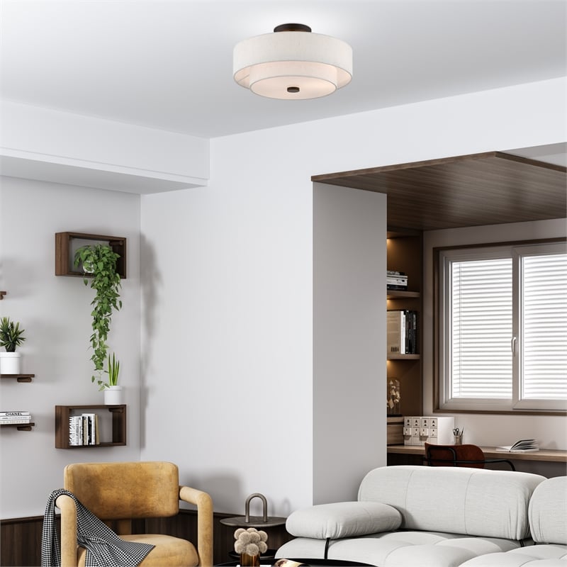 Livex Lighting Monroe 3-Light Metal/Fabric Ceiling Mount in English Bronze