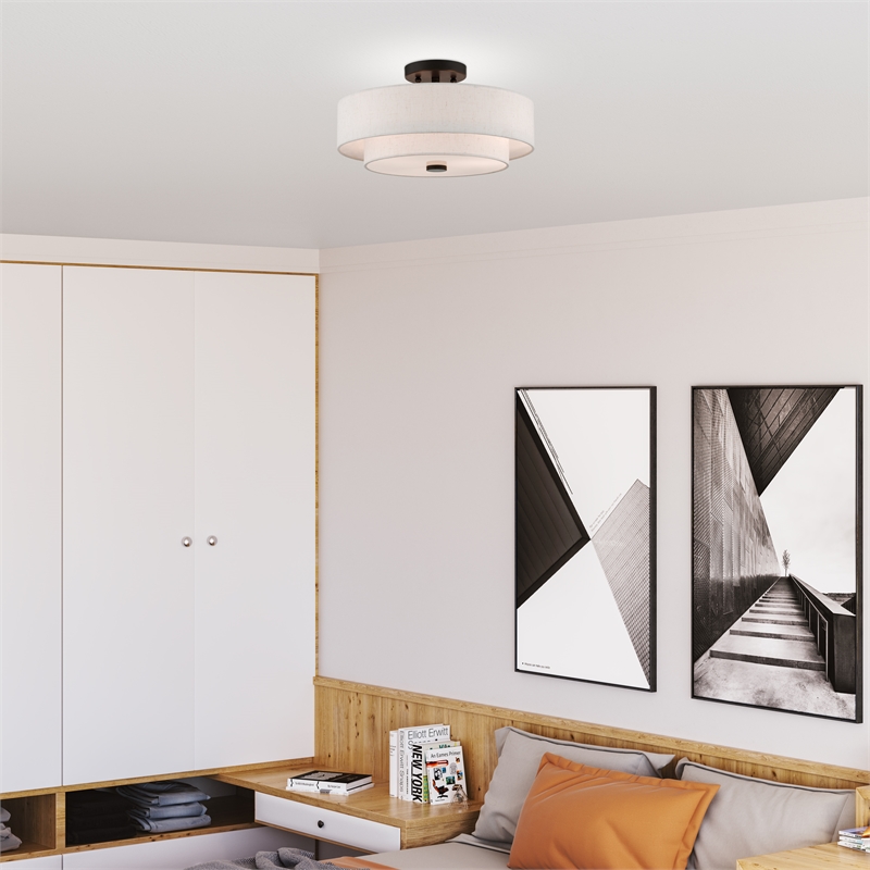 Livex Lighting Monroe 3-Light Metal/Fabric Ceiling Mount in English Bronze