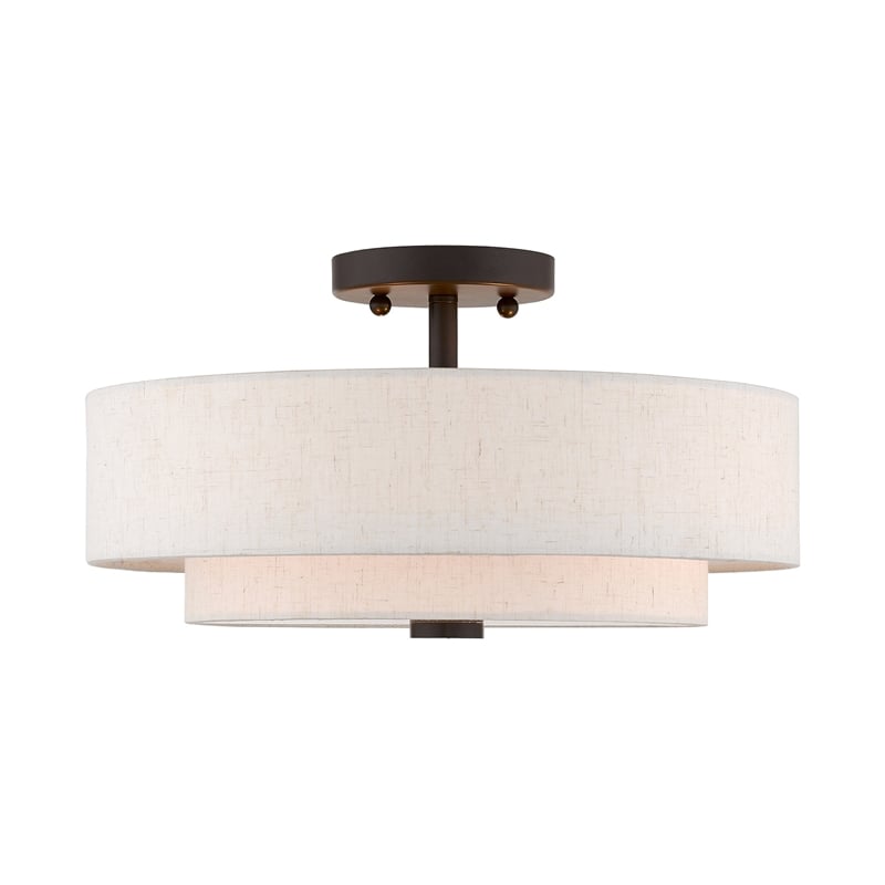 Livex Lighting Monroe 3-Light Metal/Fabric Ceiling Mount in English Bronze