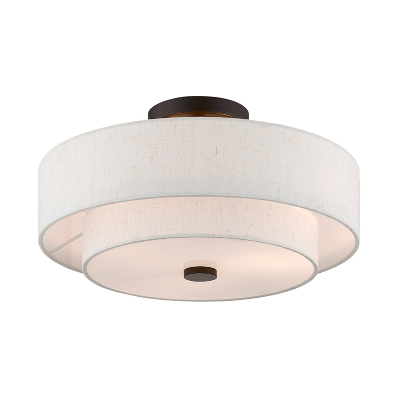 Livex Lighting Monroe 3-Light Metal/Fabric Ceiling Mount in English Bronze