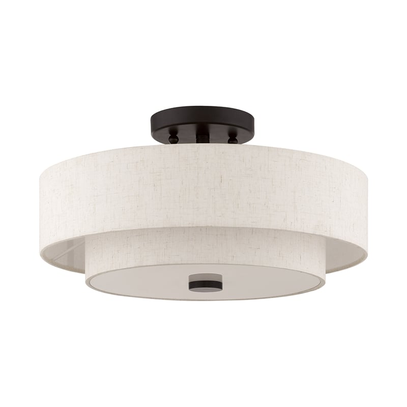Livex Lighting Monroe 3-Light Metal/Fabric Ceiling Mount in English Bronze