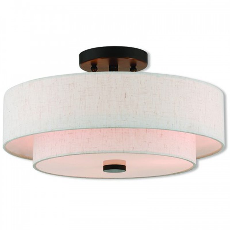 Livex Lighting Monroe 3-Light Metal/Fabric Ceiling Mount in English Bronze