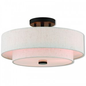 Livex Lighting Monroe 3-Light Metal/Fabric Ceiling Mount in English Bronze