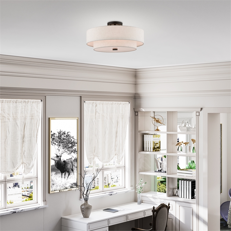 Livex Lighting Monroe 4-Light Metal/Fabric Ceiling Mount in English Bronze