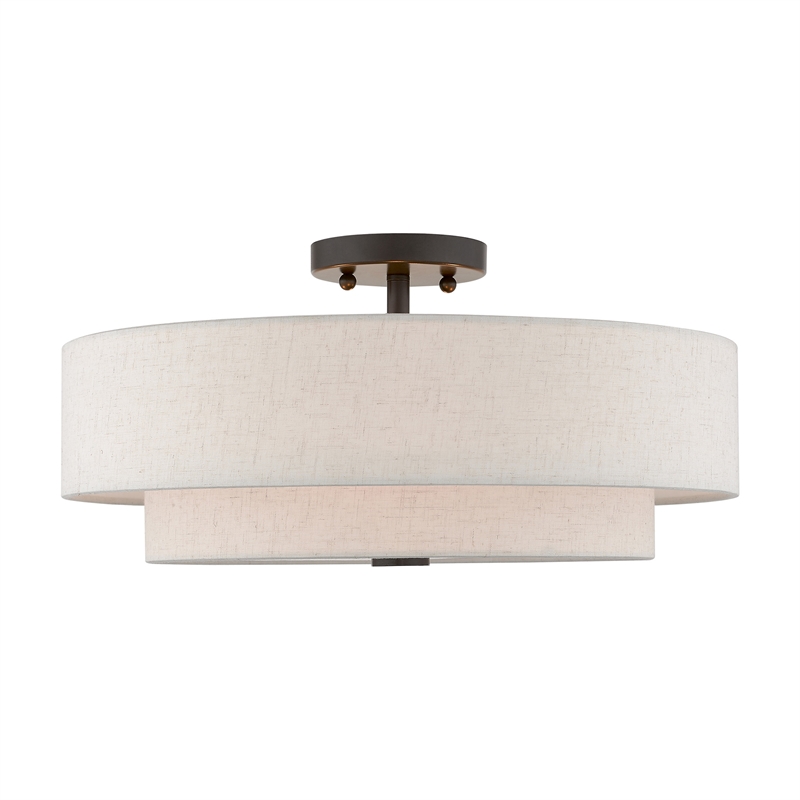 Livex Lighting Monroe 4-Light Metal/Fabric Ceiling Mount in English Bronze