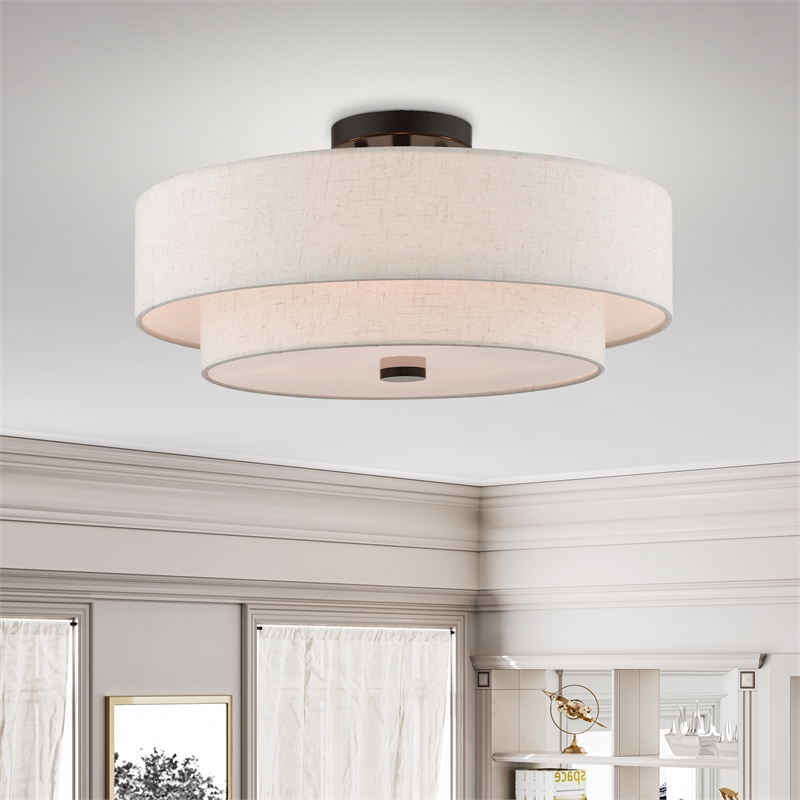 Livex Lighting Monroe 4-Light Metal/Fabric Ceiling Mount in English Bronze