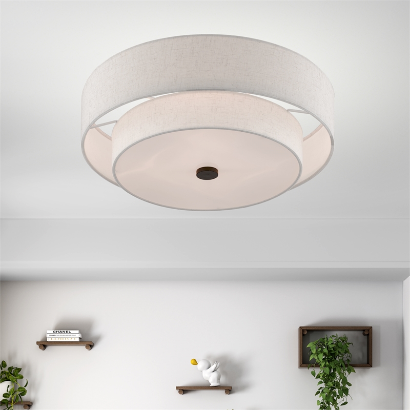 Livex Lighting Monroe 4-Light Metal/Fabric Ceiling Mount in English Bronze