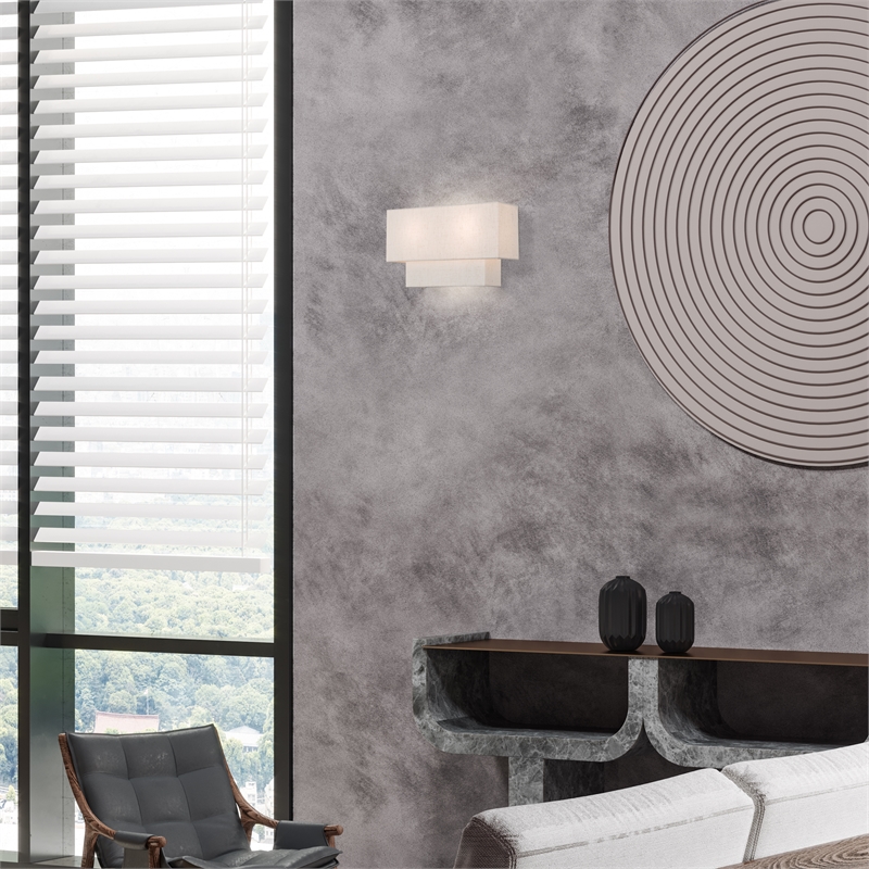 Livex Lighting 2-Light Metal & Fabric ADA Wall Sconce in English Bronze/Oatmeal