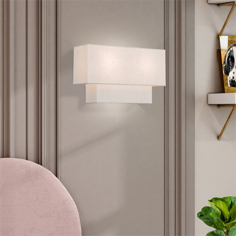 Livex Lighting 2-Light Metal & Fabric ADA Wall Sconce in English Bronze/Oatmeal