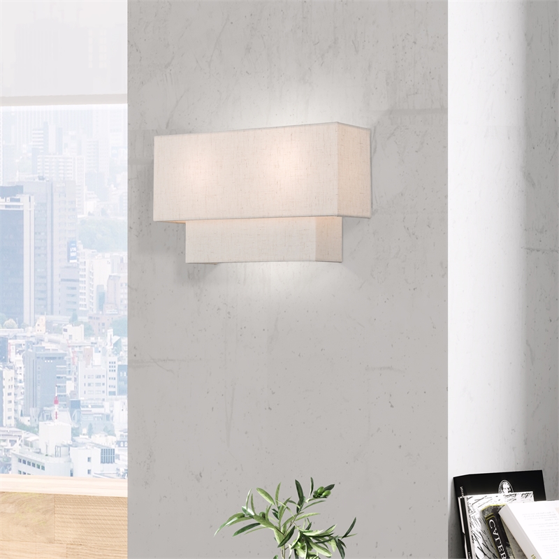 Livex Lighting 2-Light Metal & Fabric ADA Wall Sconce in English Bronze/Oatmeal