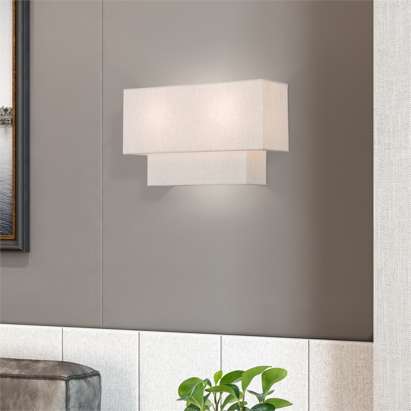 Livex Lighting 2-Light Metal & Fabric ADA Wall Sconce in English Bronze/Oatmeal