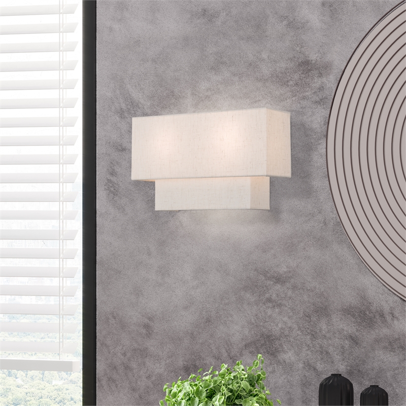 Livex Lighting 2-Light Metal & Fabric ADA Wall Sconce in English Bronze/Oatmeal