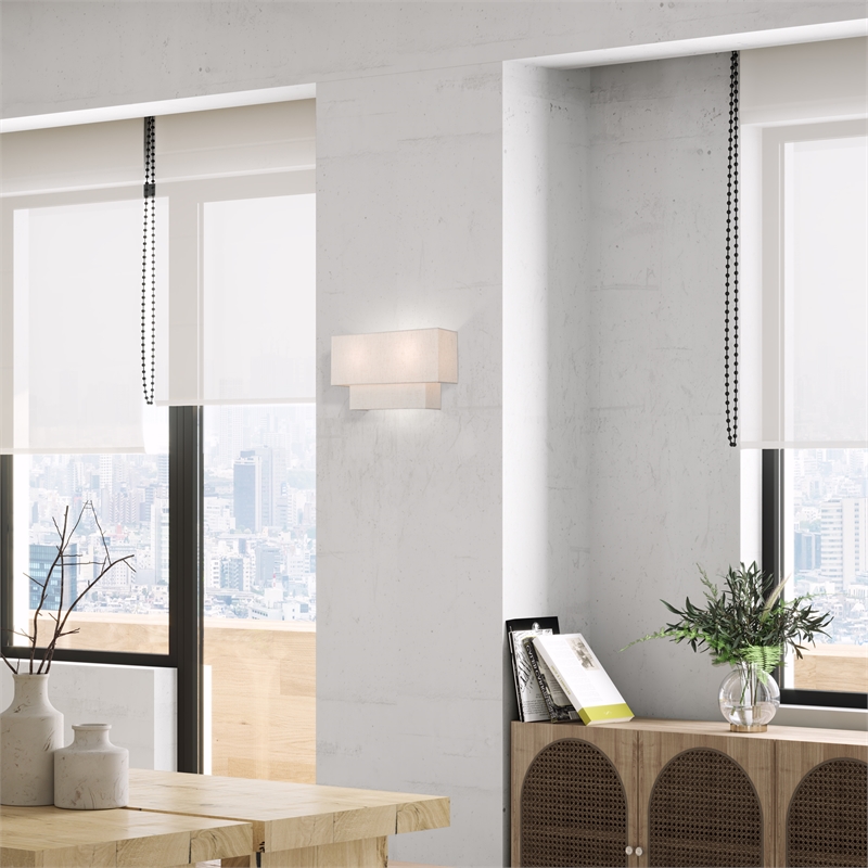 Livex Lighting 2-Light Metal & Fabric ADA Wall Sconce in English Bronze/Oatmeal