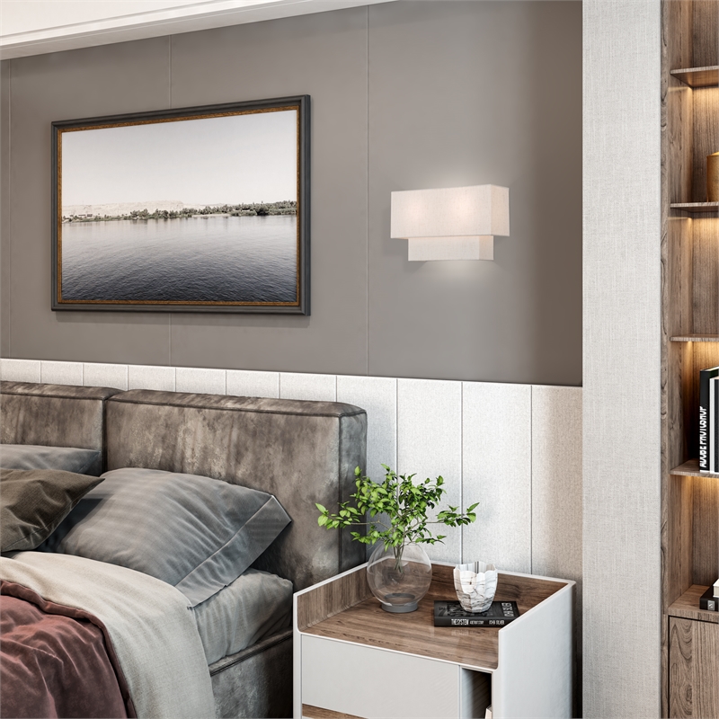 Livex Lighting 2-Light Metal & Fabric ADA Wall Sconce in English Bronze/Oatmeal