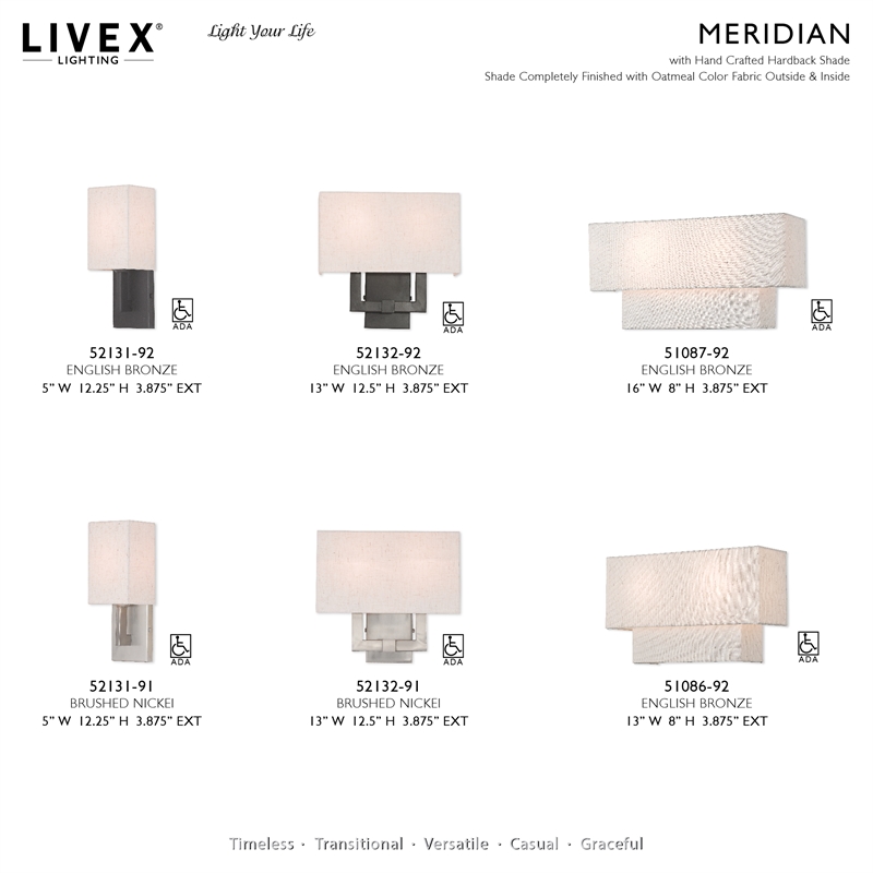 Livex Lighting 2-Light Metal & Fabric ADA Wall Sconce in English Bronze/Oatmeal