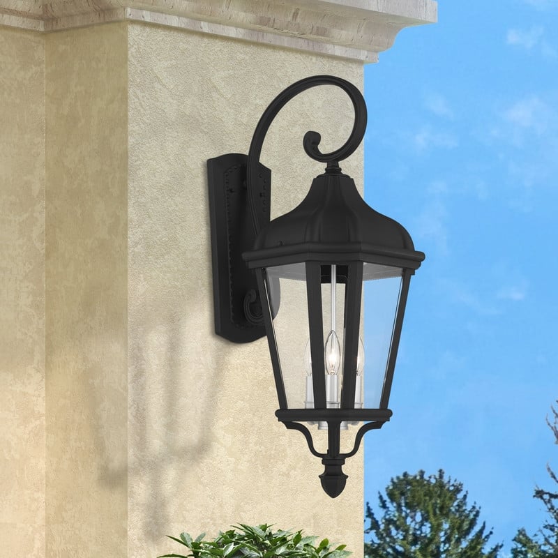 Livex Lighting Morgan 3 Light Outdoor Wall Lantern in Textured Black