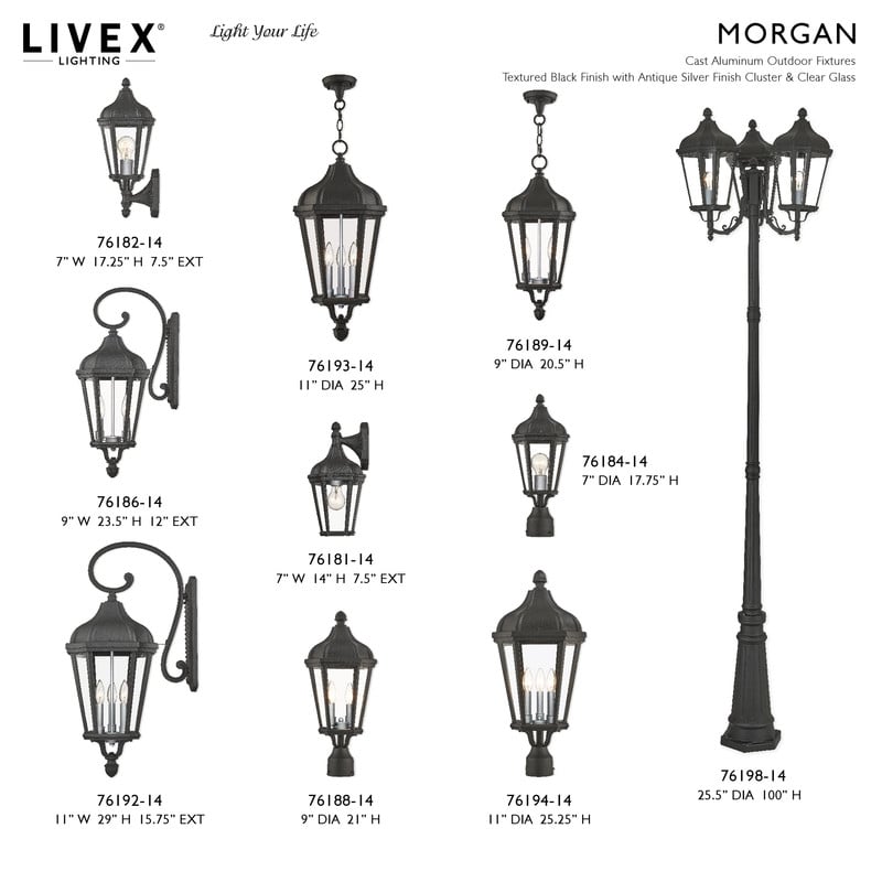 Livex Lighting Morgan 3 Light Outdoor Post Lantern in Textured Black