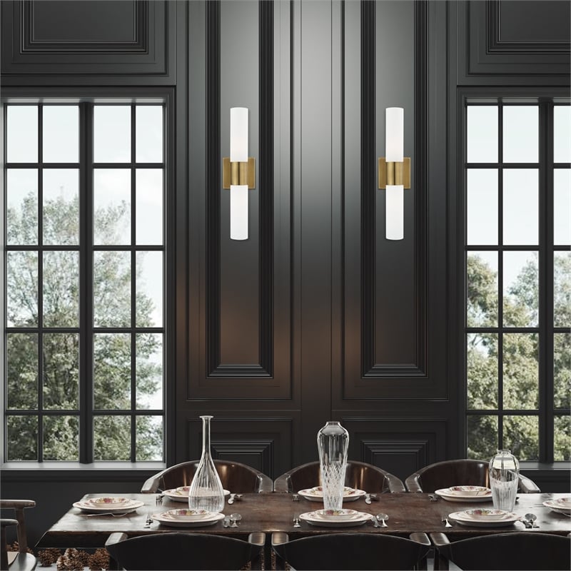 Livex Lighting Aero 2-Light Twist Lock Metal Vanity Lighting in Antique Brass