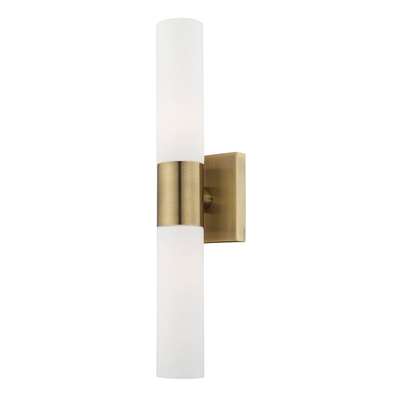 Livex Lighting Aero 2-Light Twist Lock Metal Vanity Lighting in Antique Brass