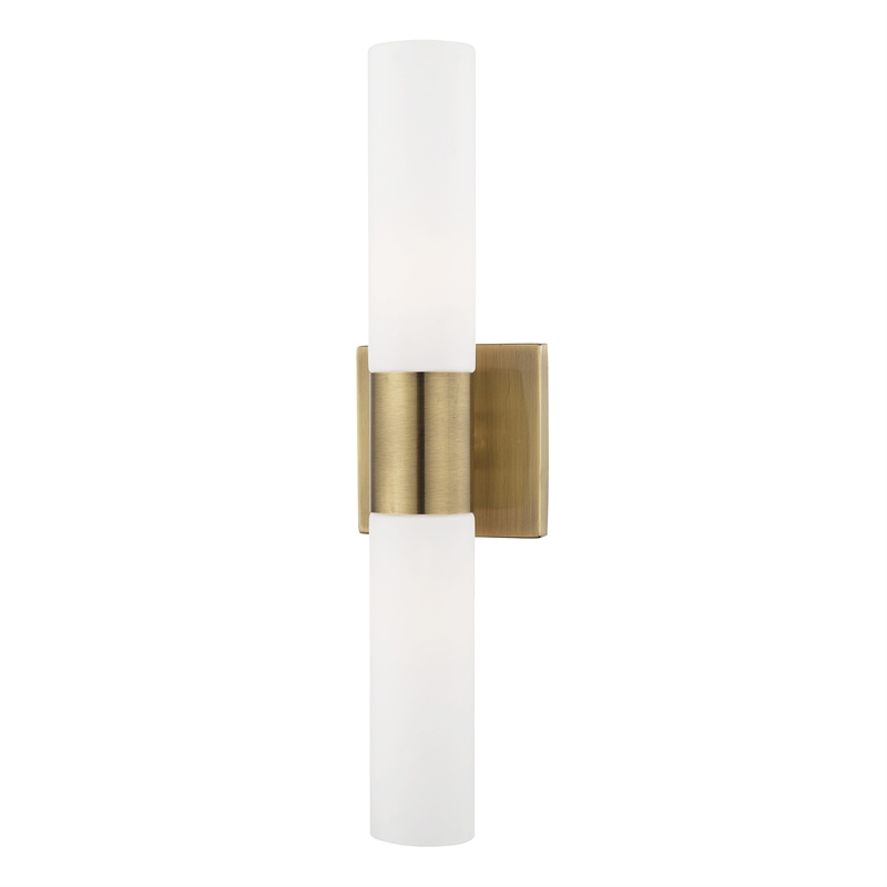 Livex Lighting Aero 2-Light Twist Lock Metal Vanity Lighting in Antique Brass