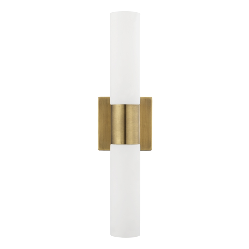 Livex Lighting Aero 2-Light Twist Lock Metal Vanity Lighting in Antique Brass