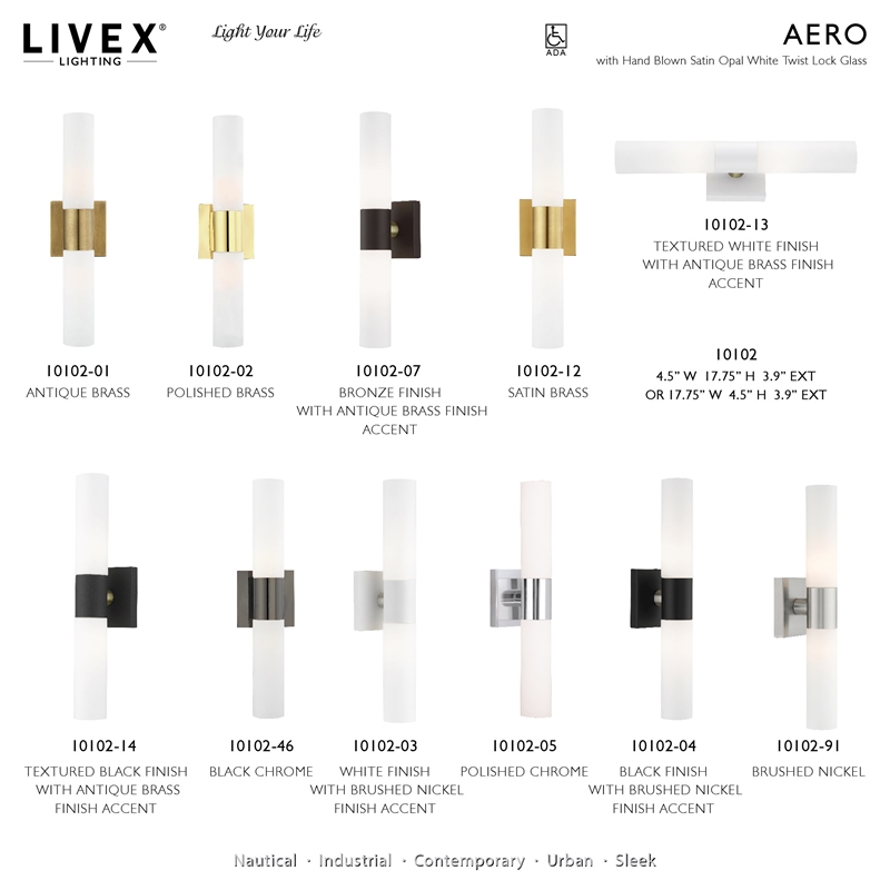 Livex Lighting Aero 2-Light Twist Lock Metal ADA Vanity Sconce in Black